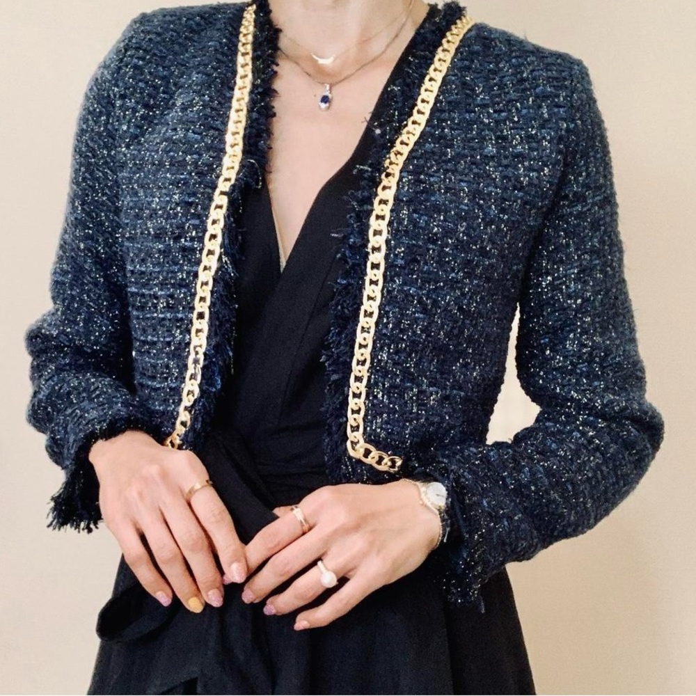 Christian Lacroix blue tweed cropped open ladies jacket size XS NWT - Picture 1 of 11